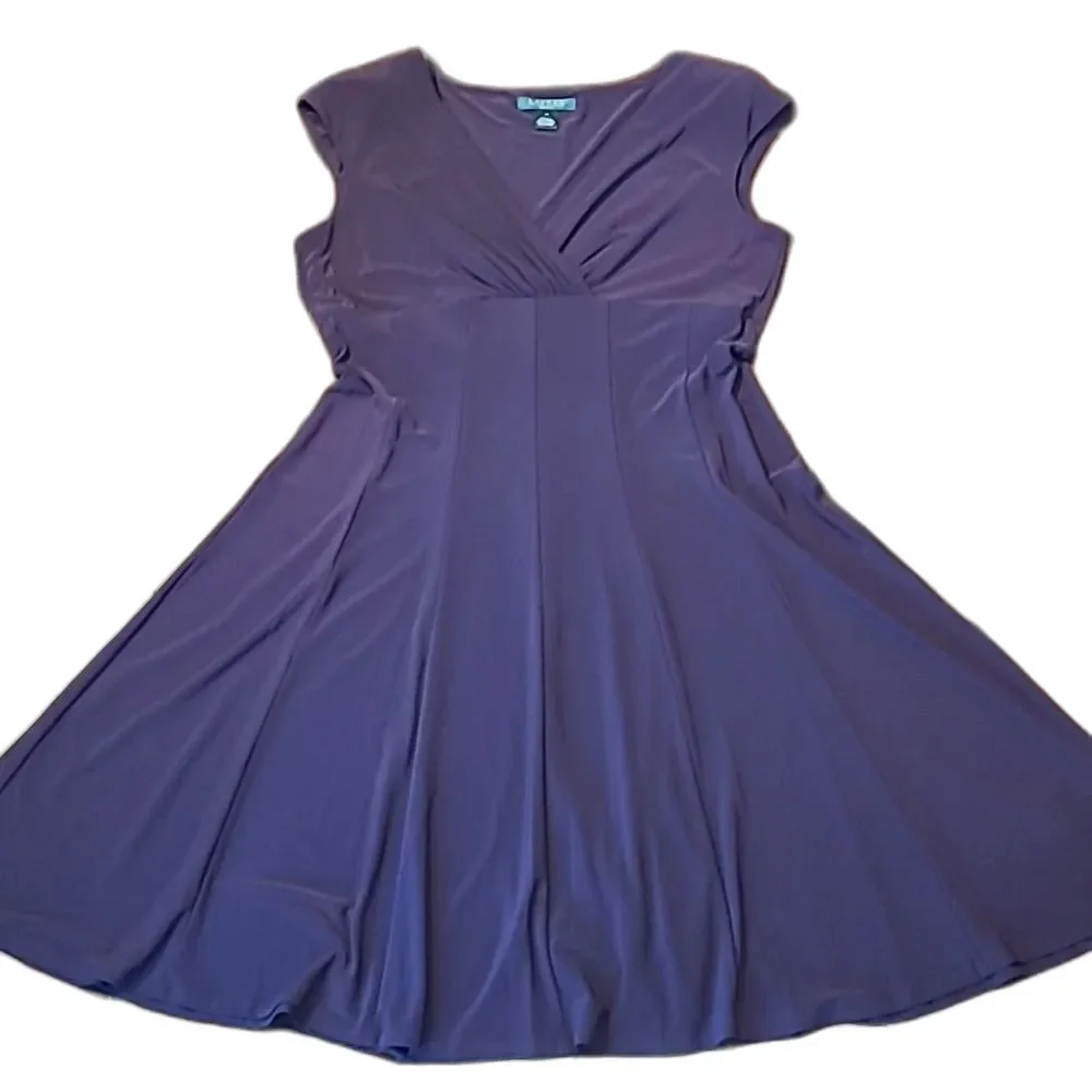 Ralph Lauren Cocktail A-Line Swing Dress Plunge V-Neck Knee Length Short Sleeve